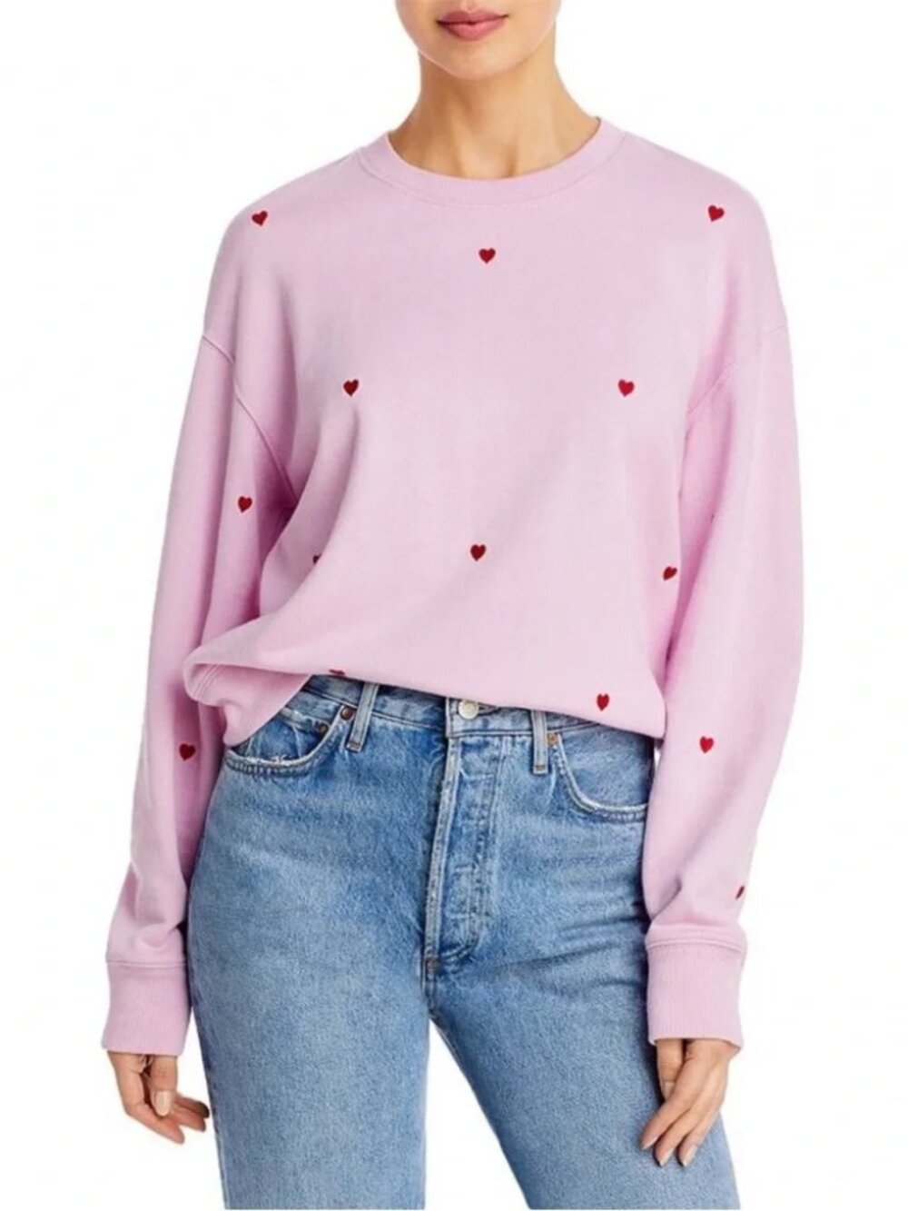 Rails Womens M pink Sweatshirt Ramona Red Embroidered Hearts Pullover